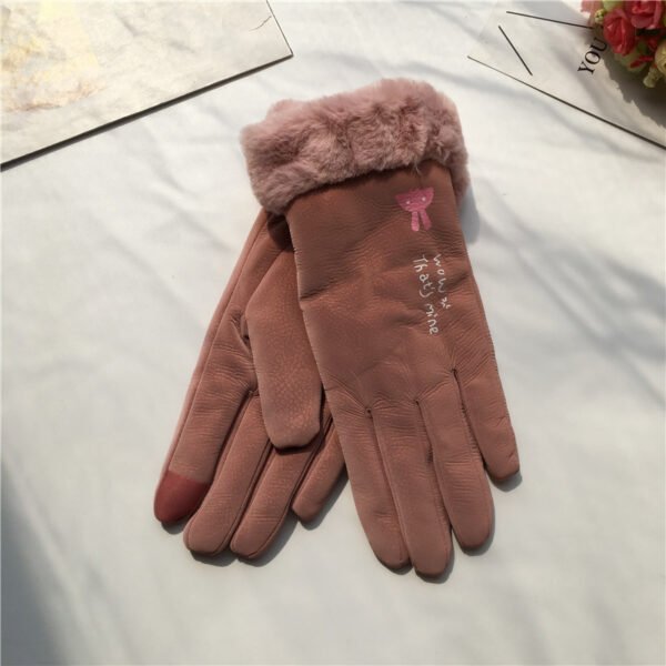 Autumn And Winter Women's Riding Gloves Korean Style Alphabet Cartoon Warm Double Layer Fleece-lined - Image 7