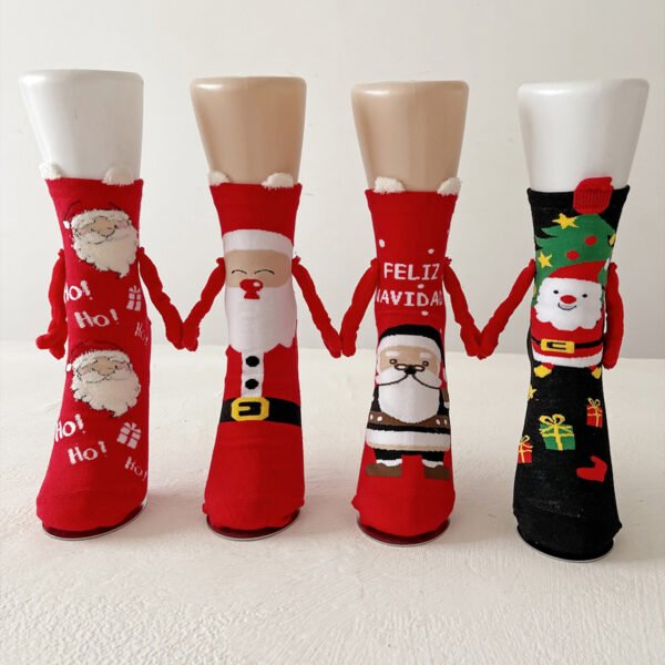 Christmas Magnetic Socks Cute Elk Santa Claus Snowman Hand-holding Socks For Couple - Image 4