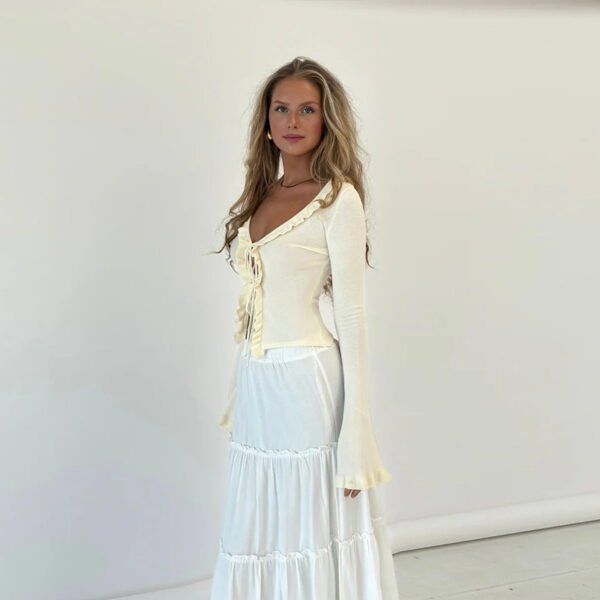 Women's Fashion Frill Lace-up Bell Sleeve Top - Image 2