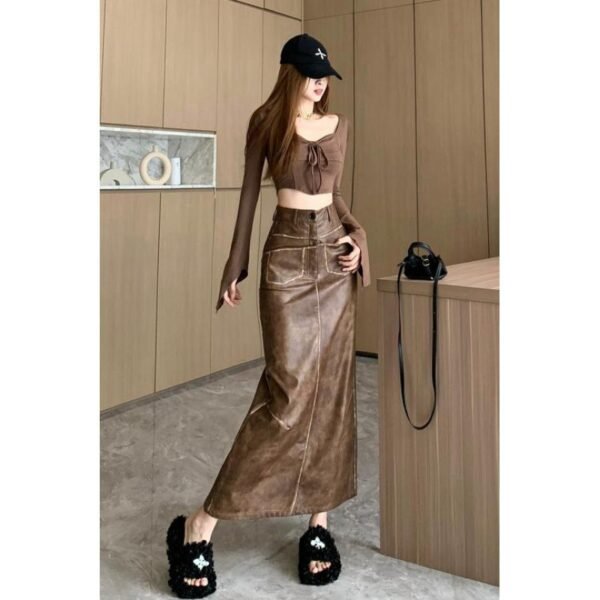 Black PU Leather Skirt Women's High Waist Slimming - Image 3