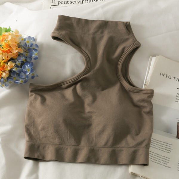 Half Turtleneck Short Cropped Navel Irregular Top With Chest Pad - Image 4