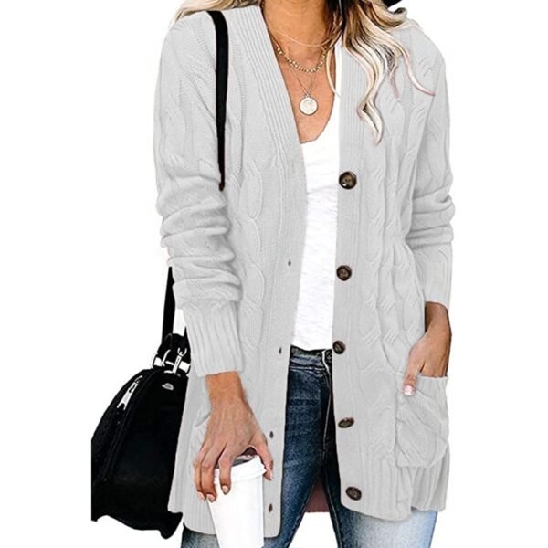 Autumn And Winter Women's Casual Knitted Button Coat - Image 6