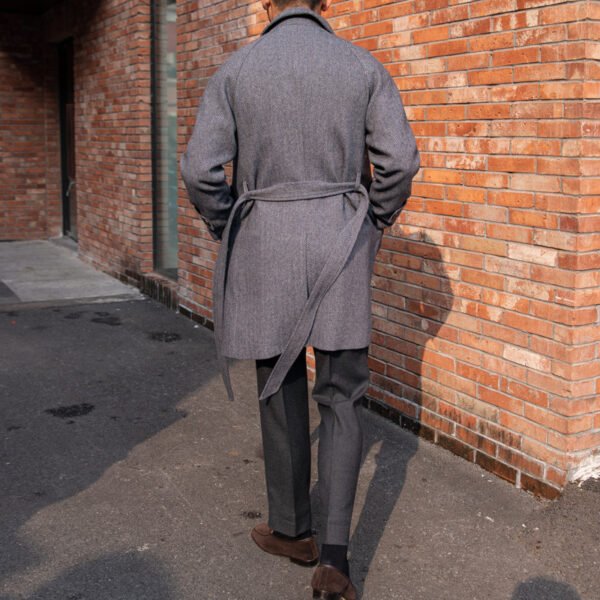 Men's Herringbone Wool Slim Fit Mid Length Coat - Image 3