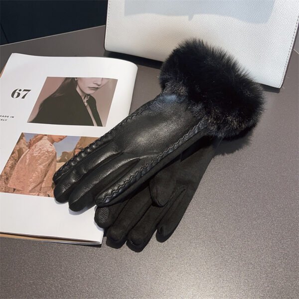 PU Leather Stitching Suede Gloves - Image 3