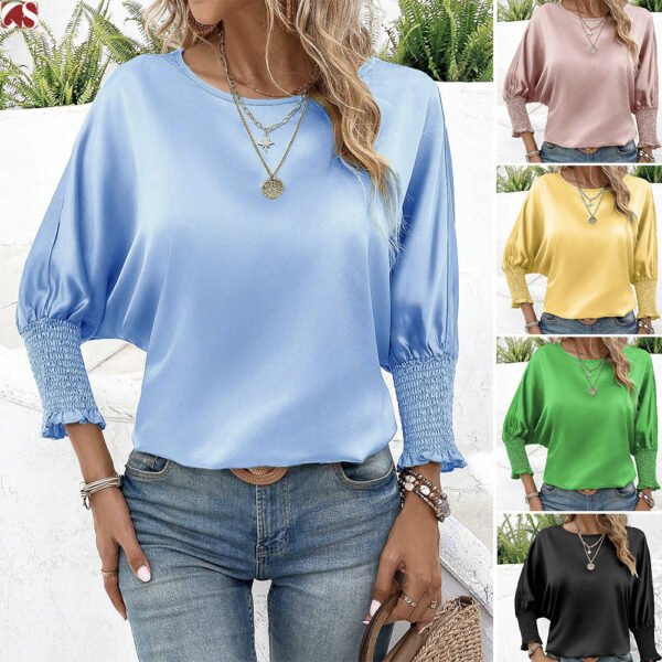 New Solid Color Round Neck Loose Women's Shirt - Image 2