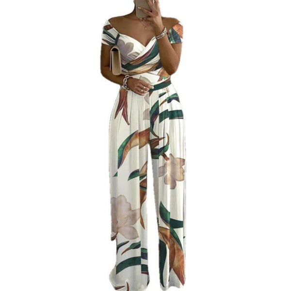 European And American Fashion Off-shoulder Printed Temperament Commute Casual High Waist Jumpsuit Women - Image 5