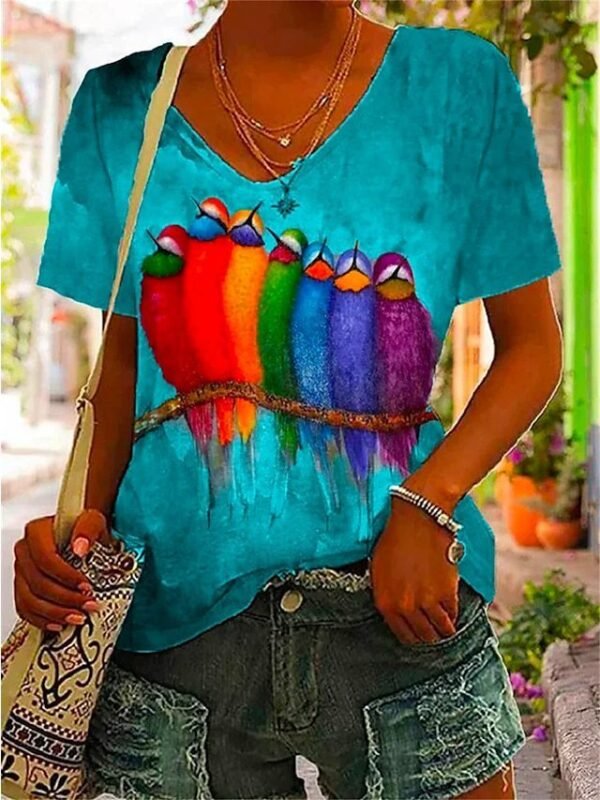 V-neck Woodpecker 3D Digital Women's Printed Wear - Image 6
