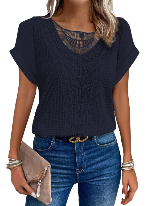 Summer Hollow Out Short-sleeved T-shirt Women's Clothing - Image 8