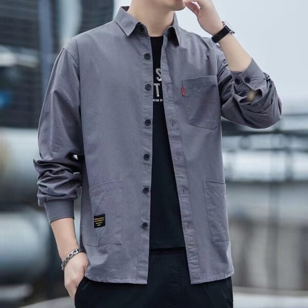 Casual Lapel Long Sleeve Shirt With Pockets Spring And Autumn Jacket Shirt Men's Tops - Image 5