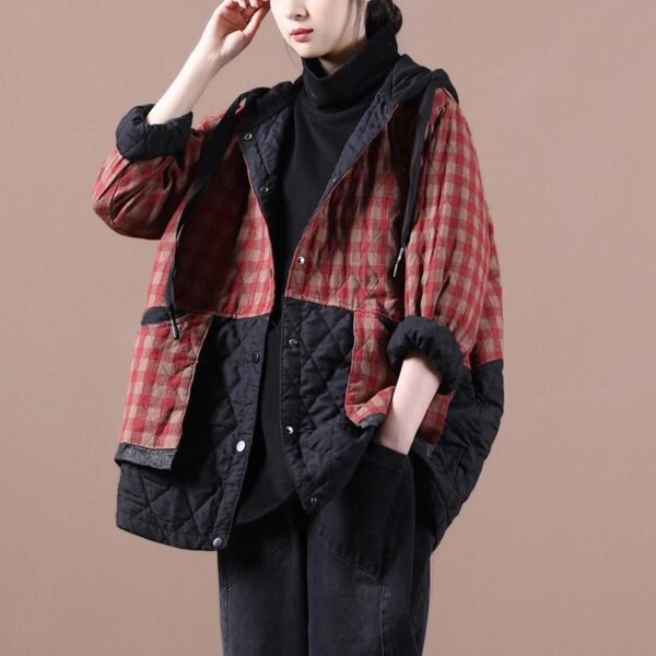 Artistic Plus Size Cotton Linen Cotton-padded Coat Plaid Coat - Image 6