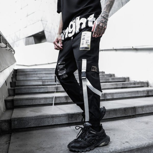Men's Hip Hop Dark Loose Web Cargo Pants - Image 2