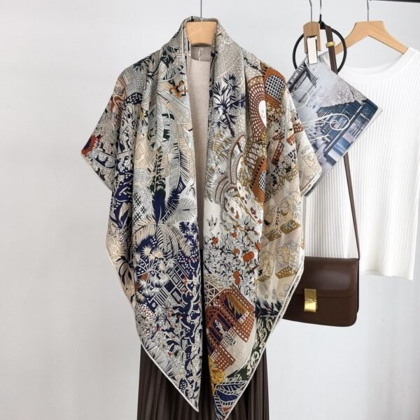 Prosperous Double-sided Same Color Printing Silk Wool Scarf - Image 4