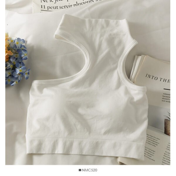 Half Turtleneck Short Cropped Navel Irregular Top With Chest Pad - Image 7
