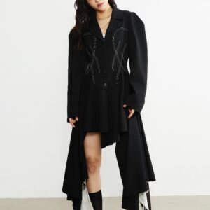 Retro Decorative Open-line Irregular Hem Profile Suit Large Coat