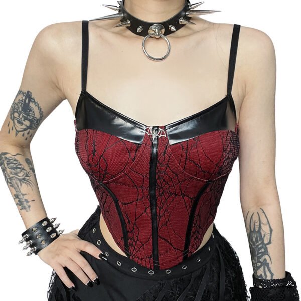 Dark Style European And American Elegant Leather Splicing Sling Vest - Image 9