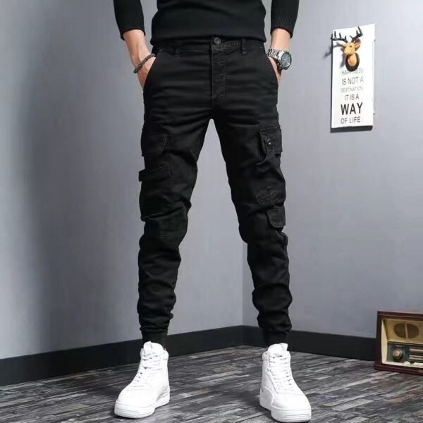 Coffee Colored Men's Slim Fit Elastic Casual Denim Work Pants - Image 6