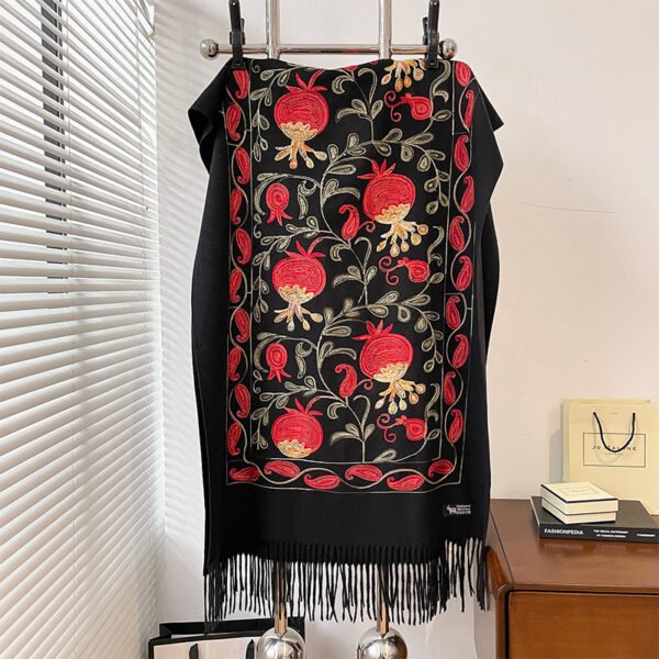 Contrast Color Pomegranate Leaf Embroidered Double-sided Shawl - Image 8