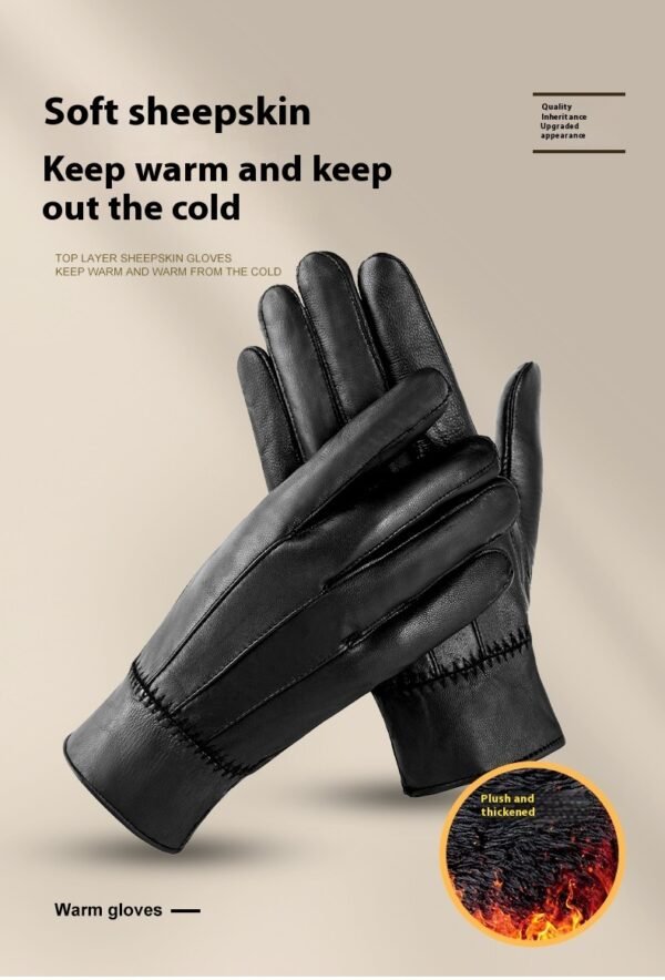 Genuine Leather Gloves For Men Women Fleece Lined Padded Warm Keeping Sheepskin Gloves - Image 9