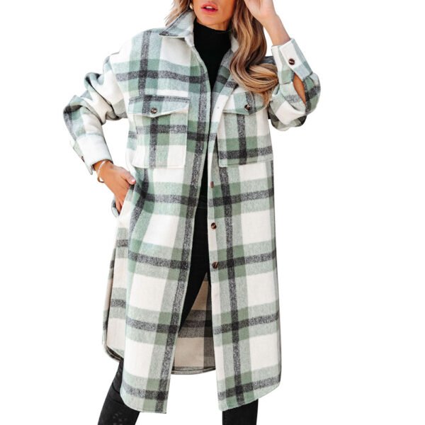Women's Plaid Button Flannel Long Coat - Image 6