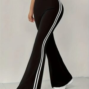 Striped Contrast Color Sports Flared Pants For Women High Waist Tummy Control All-match High Elastic Women's Pants