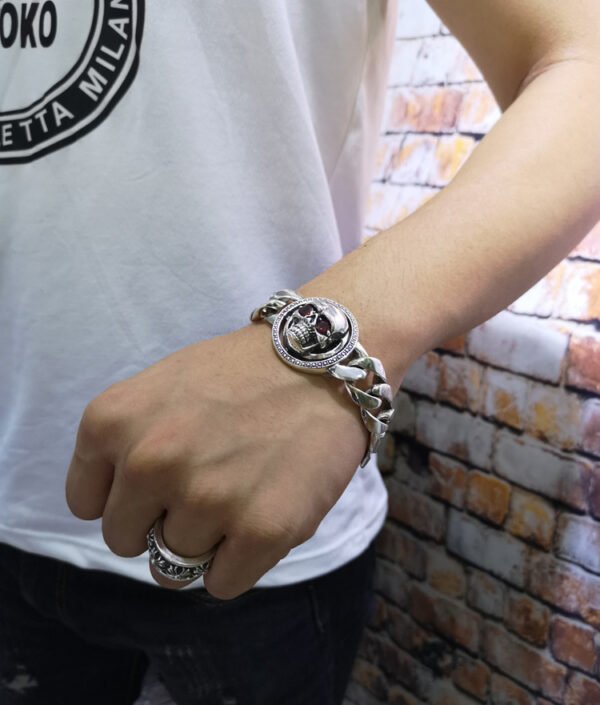 Sterling Silver Ornament S925 Vintage Thai Silver Fashion Hipster Bracelet For Men - Image 5