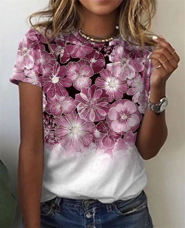 Huamang Printed Short Sleeve Round Neck T-Shirt - Image 3