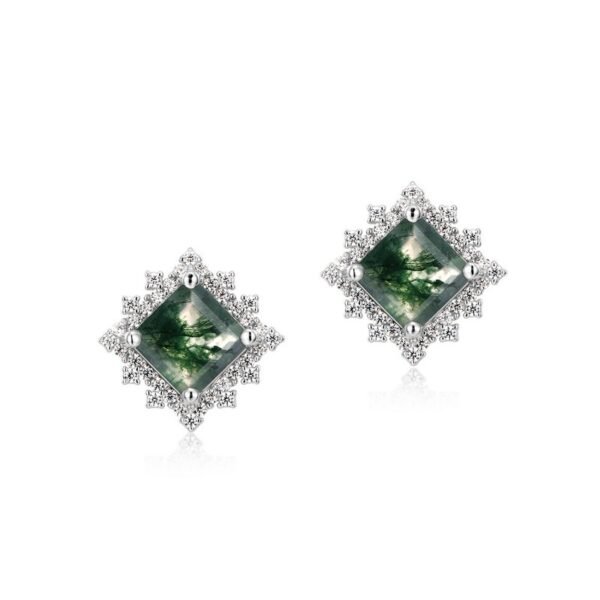 Light Luxury Green Moss Square Water Plants Agate Stud Earrings - Image 6