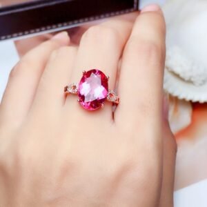 Topaz Ring Women Fashion Crystal Fire Color Glitter S925 Silver  Inlaid