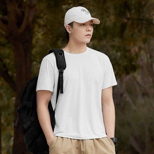 Men's Ice Silk Casual Sports Round Neck Oversized T-shirt - Image 3