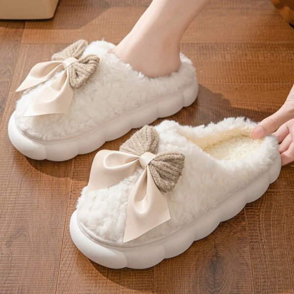 Winter Warm Fur Slippers For Women Cute Bow House Non Slip Soft Shoes Comfort Flat Heel Home Indoor Bedroom Plush Slippers - Image 9