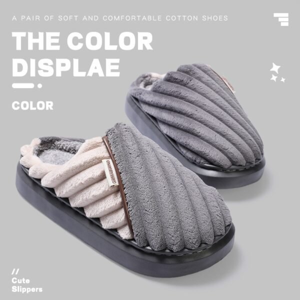 Over Plus Size Fleece Lined Padded Warm Keeping Thick-soled Cotton Slippers - Image 2