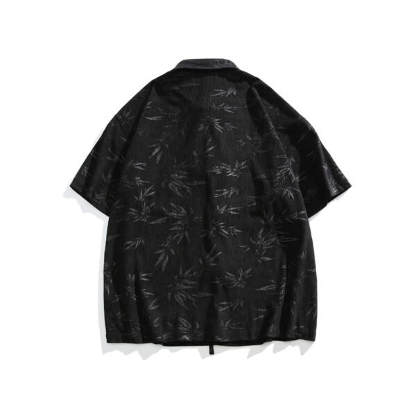 New Chinese Style Dark Pattern Bamboo Retro Short Sleeve Shirt For Men - Image 3