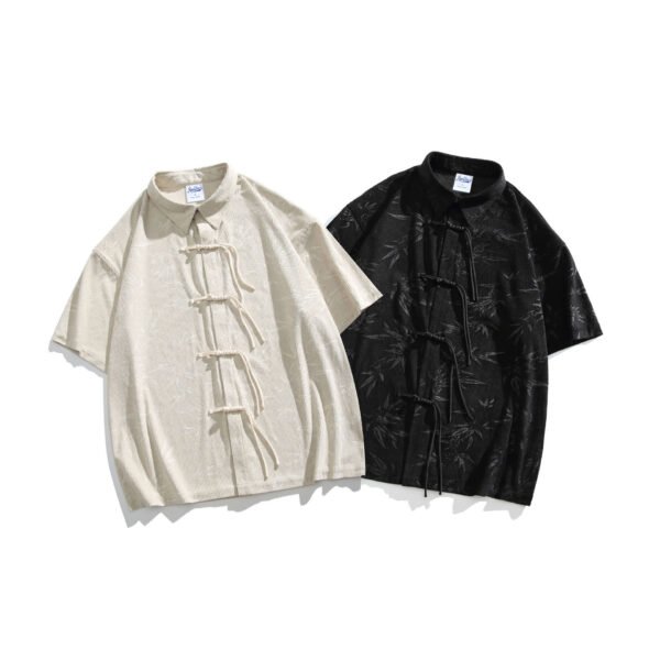 New Chinese Style Dark Pattern Bamboo Retro Short Sleeve Shirt For Men - Image 4