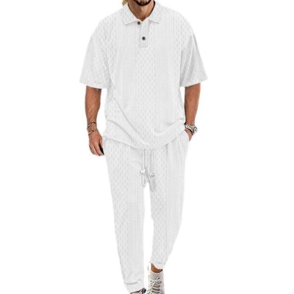 Solid Color Jacquard Heavy T-shirt Trousers Suit - Image 2