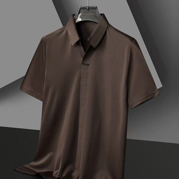 Summer High-grade T-shirt Business Lapel Seamless Scissors Collar Loose Elastic POLO - Image 3