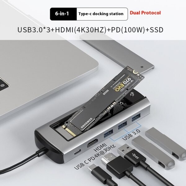 6in1 Typec Docking Station Usb Hub Expansion Interface 8in1 Hard Disk Box - Image 7
