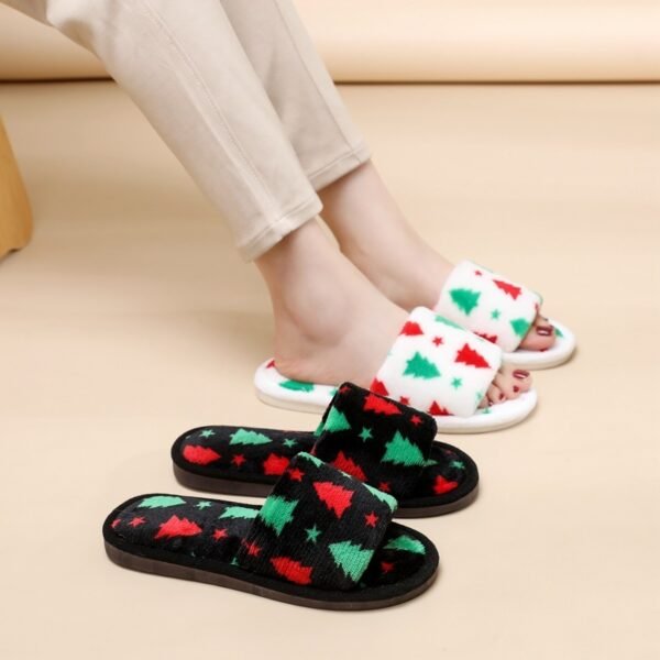 Christmas Tree Home Slippers Fashion Floor Bedroom Open-toe Plush Slippers For Women Fuzzy House Shoes - Image 3