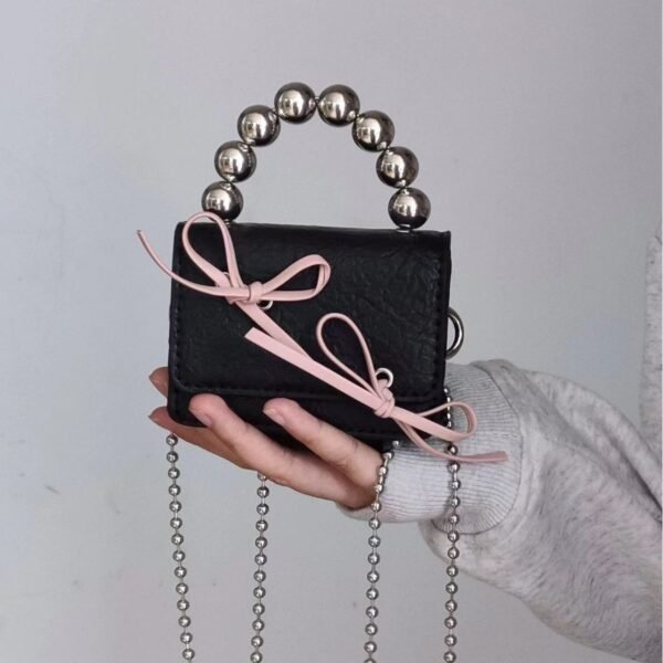 Textured Cute Bow Mini Chain Handbag - Image 2