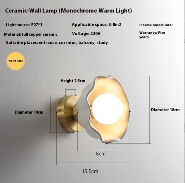 Mid-ancient Ceramic Bedroom Bedside Wall Lamp Modern Minimalist Living Room Corridor Aisle Hallway Lamp Retro Flower Shape - Image 7