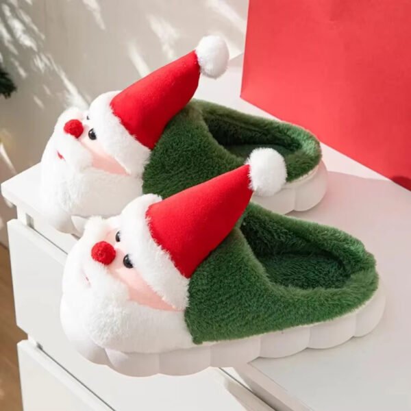 Christmas Slippers Memory Foam For Women Men Soft Plush Fuzzy Winter Holiday Slippers Cozy Plush Warm Non-Slip Holiday Slides Cute Santa Claus Footwear - Image 2