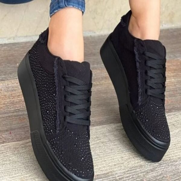 Plus Size Women's Shoes Thick Bottom Lace-up Rhinestone Casual Sports Single-layer Shoes - Image 5