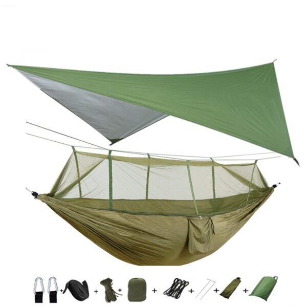 Outdoor Parachute Cloth Hammock Couble with Mosquito Net Light Portable Army Green Insect-proof Camping Aerial Tent - Image 3