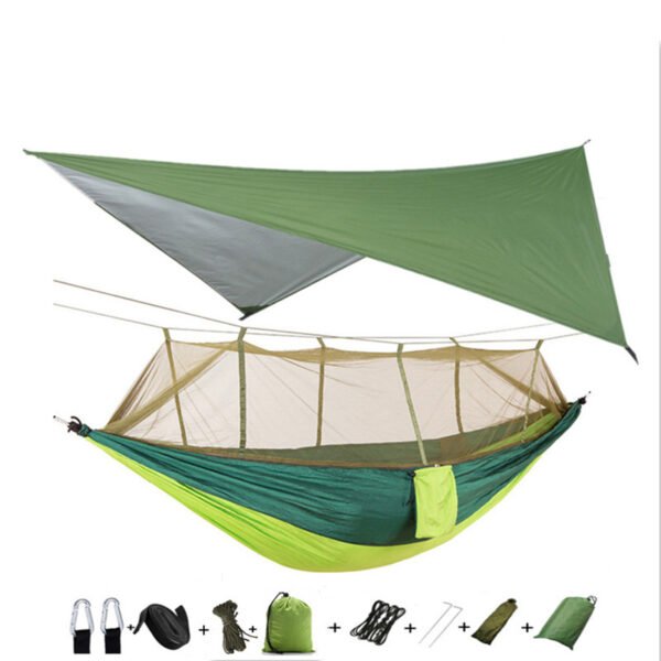 Outdoor Parachute Cloth Hammock Couble with Mosquito Net Light Portable Army Green Insect-proof Camping Aerial Tent - Image 7