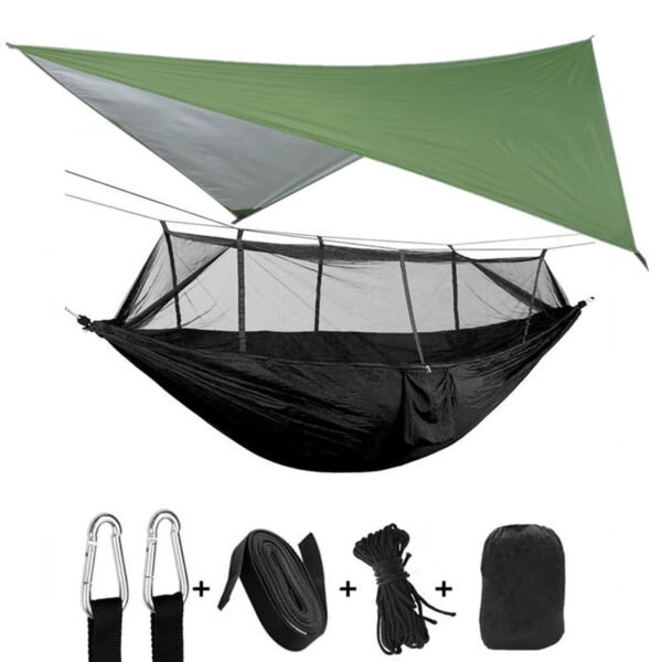 Outdoor Parachute Cloth Hammock Couble with Mosquito Net Light Portable Army Green Insect-proof Camping Aerial Tent - Image 9