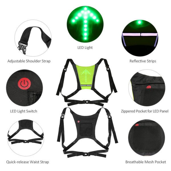 USB Rechargeable Reflective Vest Backpack with LED Turn Signal Light Remote Control Outdoor Sport Safety Bag Gear for Cycling - Image 2
