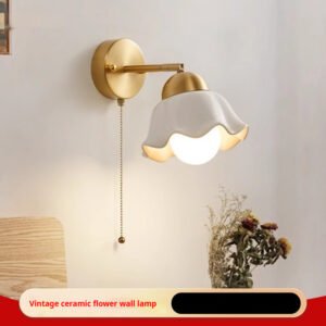 Mid-ancient Ceramic Bedroom Bedside Wall Lamp Modern Minimalist Living Room Corridor Aisle Hallway Lamp Retro Flower Shape