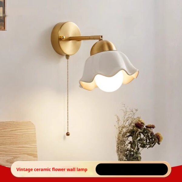 Mid-ancient Ceramic Bedroom Bedside Wall Lamp Modern Minimalist Living Room Corridor Aisle Hallway Lamp Retro Flower Shape