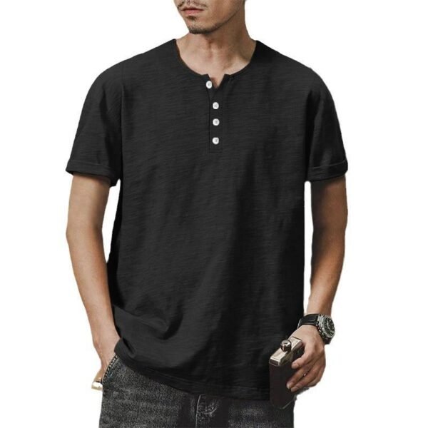 American Plus Size Solid Color Men's Button Top - Image 6