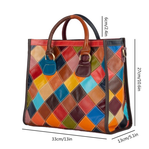 Color Blocking Grid Oil Wax Splicing Hand-held Shoulder Crossbody Bag - Image 5