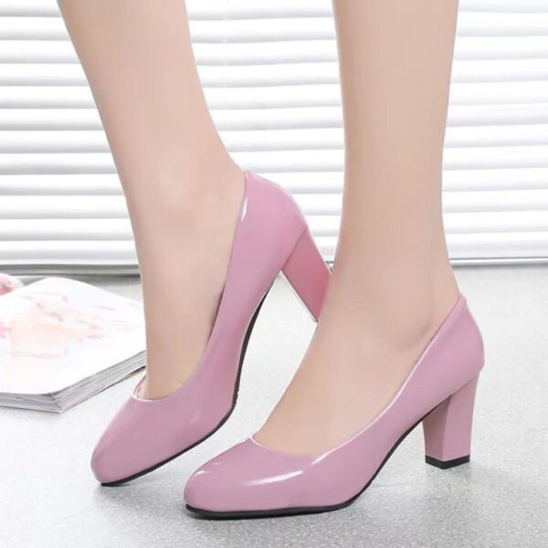 Women's Nude Color Chunky Heel Pointed High Heels - Image 2